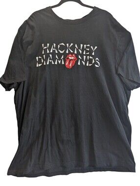 Rolling Stones The Hackney Black Tee  White Text & Red Tongue Graphic 3X Flaw